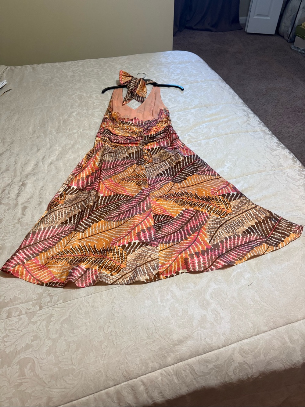 Girls Halter Leaf-Print Sundress in Pink, Orange & Brown